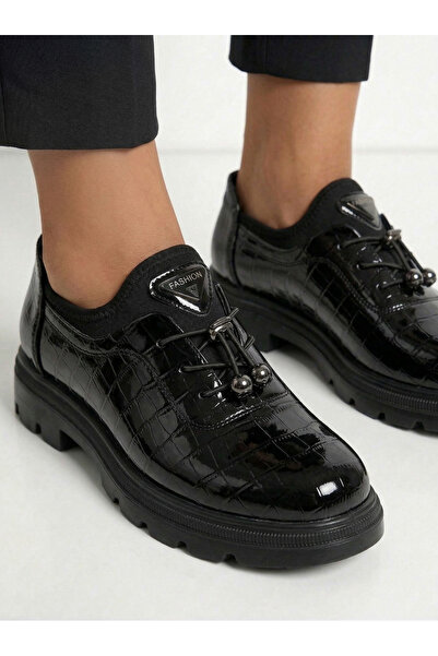 Zaira Pantofi casual dama negri din piele ecologica lacuita Mariah #24606 - 36