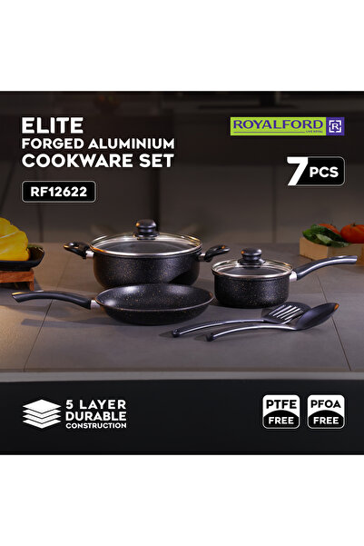 ROYALFORD طقم أواني طهي من الألومنيوم المطروق مكون من 7 قطع طراز RF12622