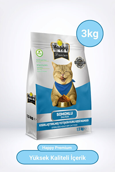 Happy Kısırlaştırılmış Somonlu Kuru Kedi Maması 3 Kg