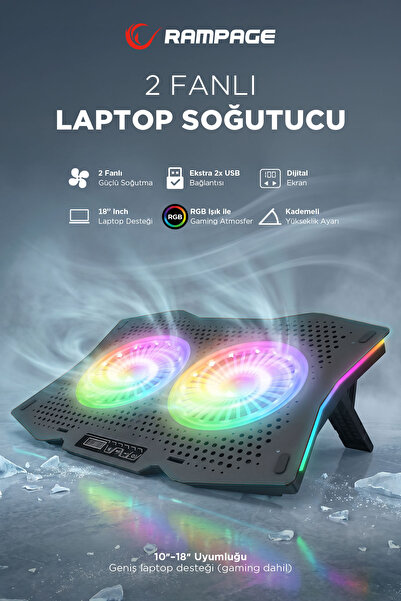 Rampage Ad-rc9 Tornado  Uymulu   (2 Adet)fanlı 10"-18" Rgb Işıklı Notebook So...