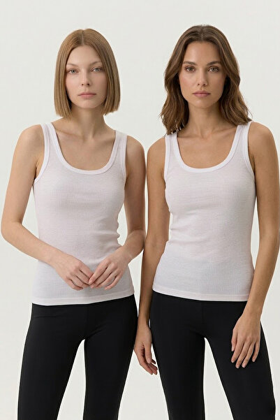 Lady Bom Kadın 2'li Set Premium Ribanalı Kaşkorse Beyaz Basic Fitilli Pamuklu...