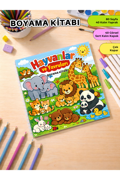 metafortoys Hayvanlar ve Yavruları Boyama Kitabı Cozy Book – 21x20 cm I Çocuk...