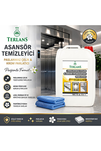 Terlans Parfümlü Asansör Temizleyici Paslanmaz Çelik Ve Krom Parlatıcı 5 Litr...