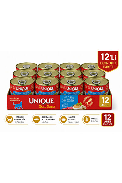 Unique Gold Series Konserve Yaş Kedi Maması (Kıyılmış) Ton Balıklı Tahılsız K...