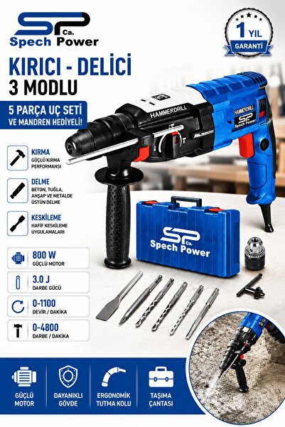Spech Power Amerikan Teknoloji 4100Watt Bakır sargılı Kırıcı Delici Matkap