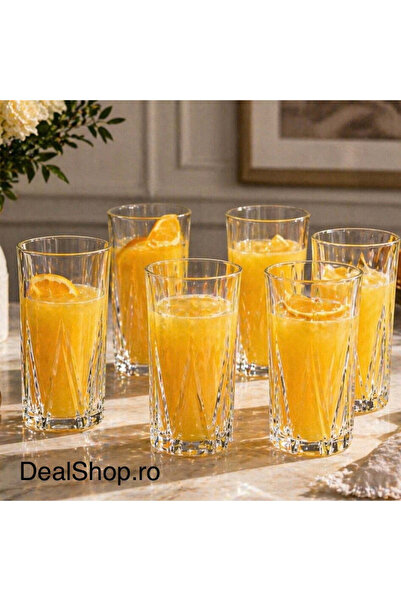 dealshopromania Set de 6 pahare înalte din sticlă, 370 ml, Zoe377, pahare pen...