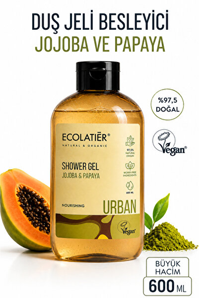 ECOLATIER Duş Jeli Jojoba ve Papaya, %97,5 Doğal Vücut Şampuanı Vegan, 600 ml
