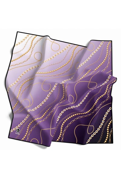 VİOLLA Kristal Degradeli Ve Zincir Desenli Mor Renkli 90x90 Eşarp (İpek İçerm...