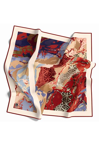 VİOLLA Kristal Batikli Ve Etnik Desenli Bordo Renkli 90x90 Eşarp (İpek İçerme...