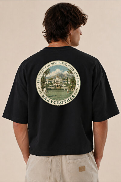 Eazy Co EAZY Unisex Oversize T-Shirt 100% βαμβακερό μαύρο T-shirt με στάμπα T...