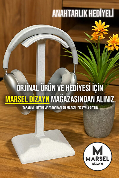 MarselDizayn Dekoratif Gamer Kulaklık Standı - Kulaklık Tutucu-Mermer Beyazı-...