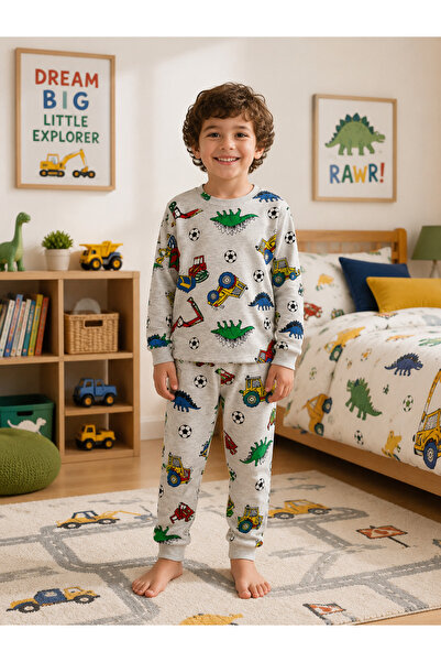 Fil Kids Σετ χειμερινής πιτζάμα για αγόρια 100% βαμβακερό γκρι χρώμα με μοτίβ...