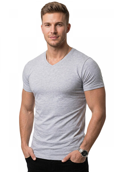 DeepSEA Tricou Deepseea pentru bărbați, gri, slim fit, cu decolteu în V, din ...