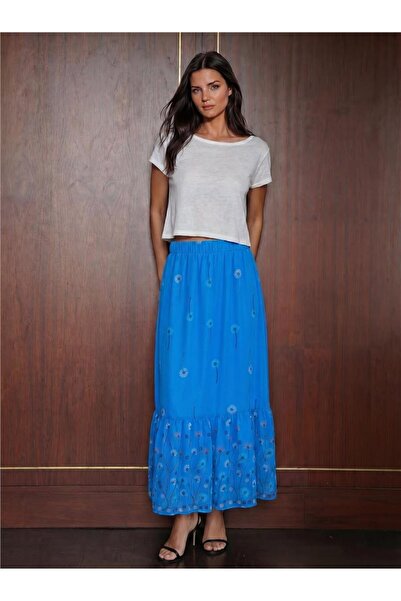 WeShaya Saks Patterned Chiffon Skirt, Long Length, High Waist, Comfortable Fi...