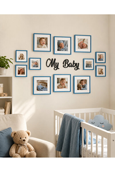 Nobbystar My Baby Blue Baby Photo Frame Set of 12 - Square Wall Frame with Ad...