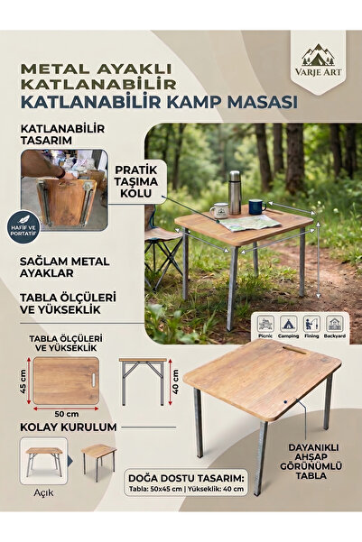 varje Metal Ayaklı Portatif Katlanabilir Kamp ve Piknik Masası