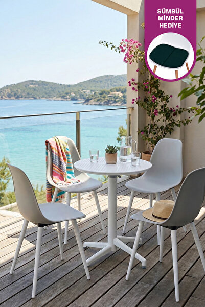 VİLİNZE Tilia Plastik Bahçe Balkon Bistro Seti Katlanır Masa 60*60 cm (1+4 Set)