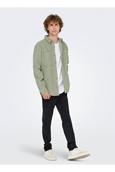 Only & Sons Yeşil Erkek Rahat Baskılı Gömlek ONSALP RLX 2PKT WASHD CORD LS SHIRT