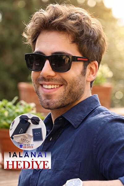 Lozzo Men's uv400 square sunglasses with accessories - black 23056 c2