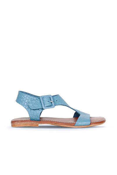 Bueno Shoes Niebieskie skórzane płaskie sandały damskie 01ws6904