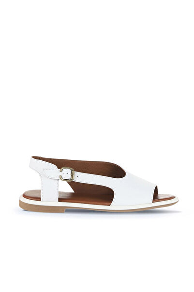 Bueno Shoes Sandale plate de damă din piele albă 01wa3601