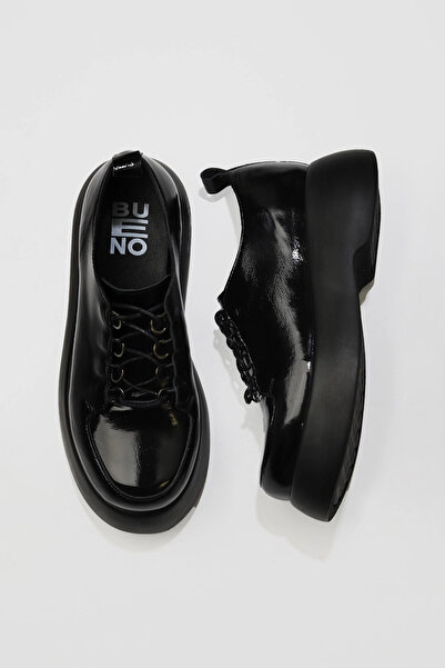 Bueno Shoes Pantofi cu toc pentru femei din piele lacuită neagră șifonată 01w...