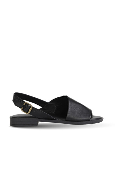 Bueno Shoes Sandale plate de damă din piele neagră 01we2804