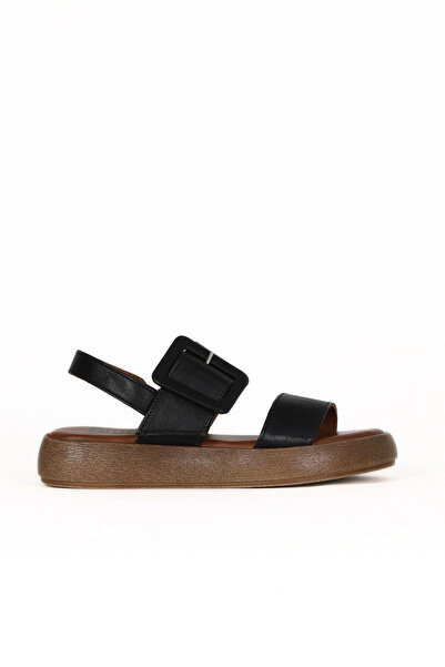 Bueno Shoes Sandale plate de damă din piele neagră 01we1901