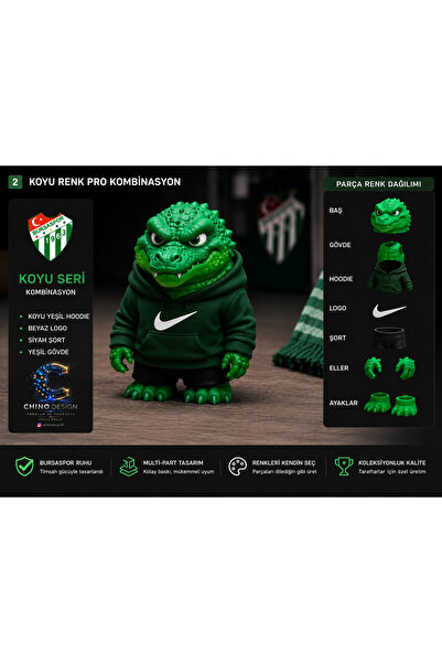 Chino Design BURSASPOR Timsah Figür 3d (KOYU YESIL ) / 12 cm/ Takım Bursa Tek...