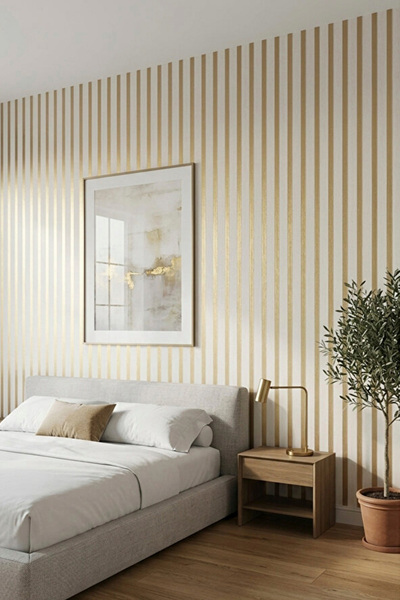 Bien Duvar Kağıtları Exclusıve 6350 Beyaz Gold Lambri Panel Ahşap Duvar Çıtas...