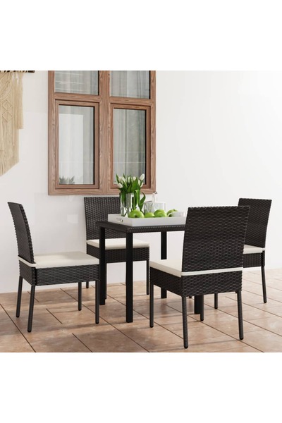 Concept Set de masă și scaune de exterior, 5 piese, negru, poliratan