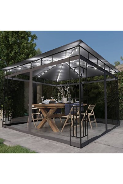 Concept Pavilion cu plasă anti-țânțari&lumini LED, antracit, 3x3x2,73 m