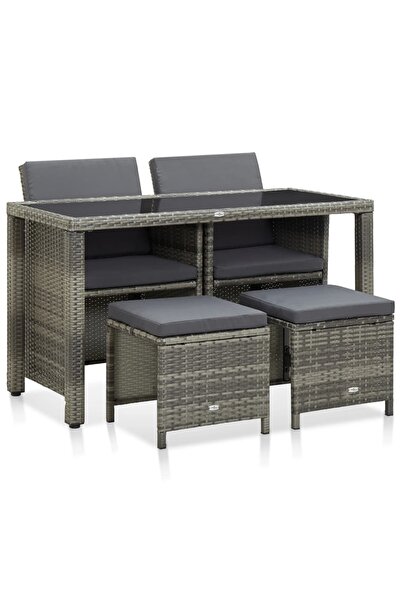 Concept Set mobilier de exterior cu perne, 5 piese, gri, poliratan