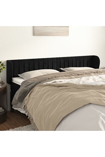 Concept Tăblie de pat cu aripioare negru 203x23x78/88 cm catifea
