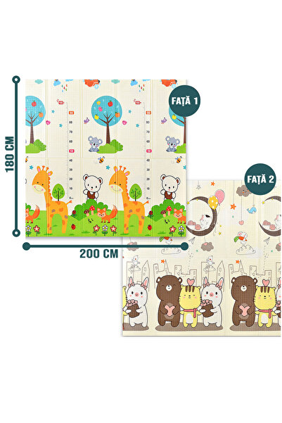 figga Covor de joaca FiGGA® pentru copii, 200 x 180 cm, Spuma protectie, Termoizolant, Pliabil, 2 fete, Interactiv si Educativ, Print 03
