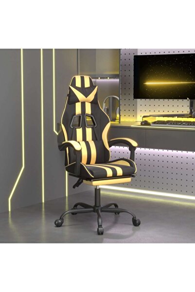 Concept Scaun de gaming cu suport picioare negru/auriu, piele ecologică