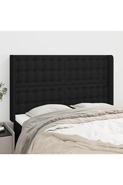 Concept Tăblie de pat cu aripioare, negru, 147x16x118/128 cm, textil