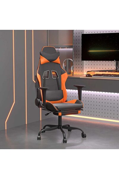 Concept Scaun de gaming cu suport picioare, negru/oranj, piele