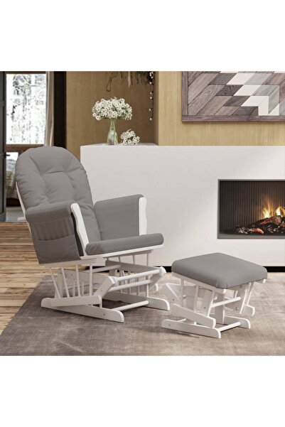 Concept Scaun glisant cu taburet, gri deschis, material textil