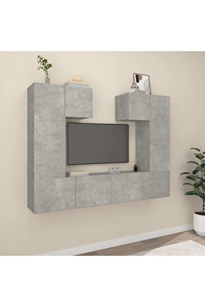 Concept Set dulap TV, 6 piese, gri beton, lemn prelucrat