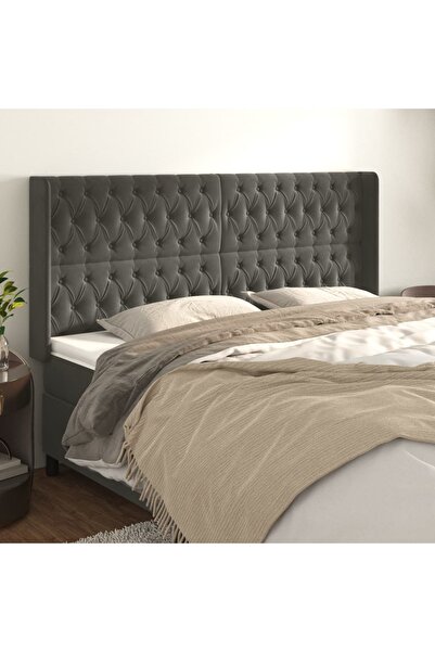 Concept Tăblie de pat cu aripioare gri închis 203x16x118/128 cm catifea