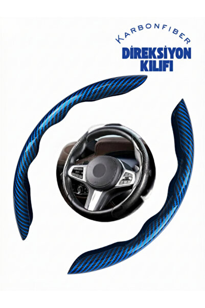Autokit Karbon Fiber Direksiyon Kılıfı Direksiyon Koruyucu Kılıf MAVİ-SİYAH