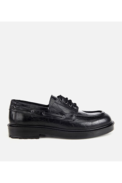 Hotiç Men's Leather Black Stitching Detailed Thick Soled Casual Shoes