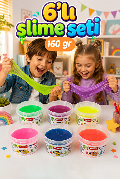 HEROES 170 Gr Slime Seti 4+2 - 6 Renk Ele Yapışmayan Pofuduk Slaym Eğitici Oy...