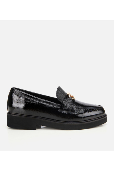 Hotiç Women's Patent Leather Black Buckle Classic Loafer