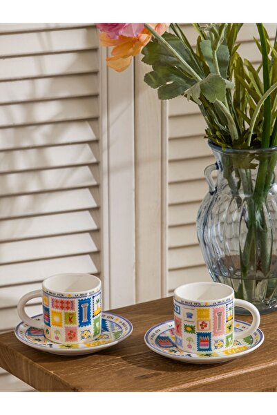 LC Waikiki Lcw Home Mixed Printed 2-Person Porcelain Coffee Cup Set 90 ml