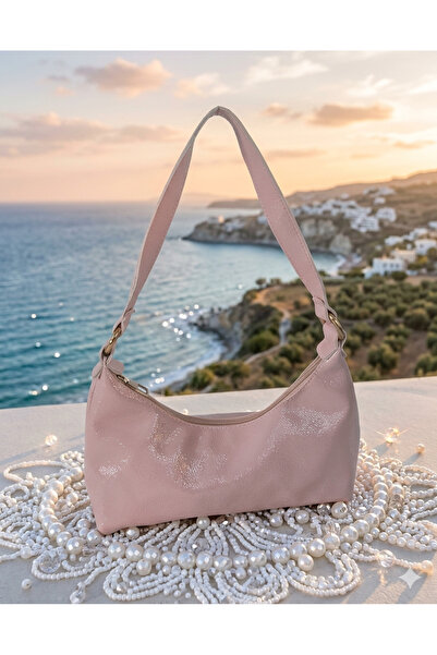YMZBAG Pudra Kadın Tırtıklı Rugan Omuz Çantası