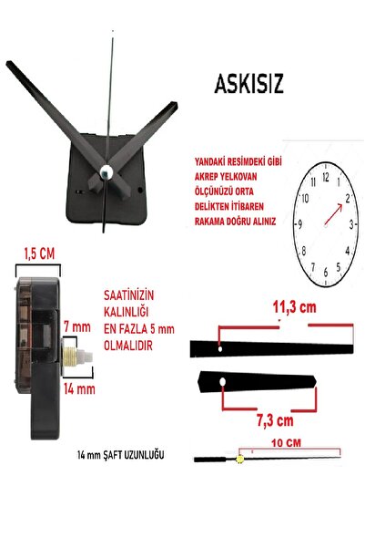 CNR SHOP Saat Mekanizması 14 mm Şaft Boyu Duvar Saat Mekanizma Sessiz Çalışır...