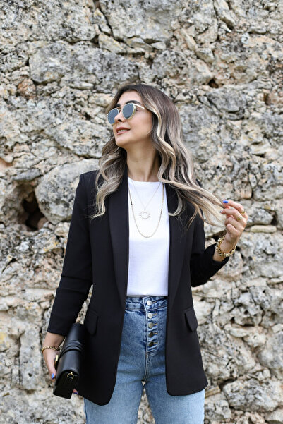 bytugcekaya Siyah Kol Büzgü Detay Blazer