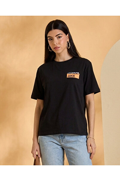 REDTAG تيشيرت نسائي أسود مطبوع عليه ظهر